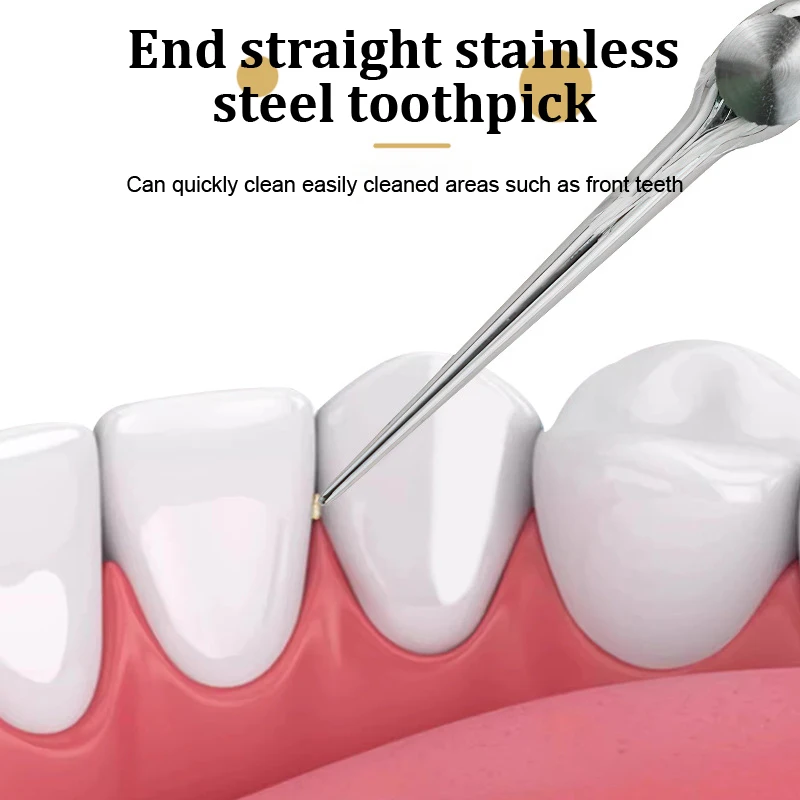 Stainless Steel Toothpicks Handle Tooth Flossing Reusable Toothpicks Portable Toothpick Floss Teeth Cleaner Oral Cleaning Tools