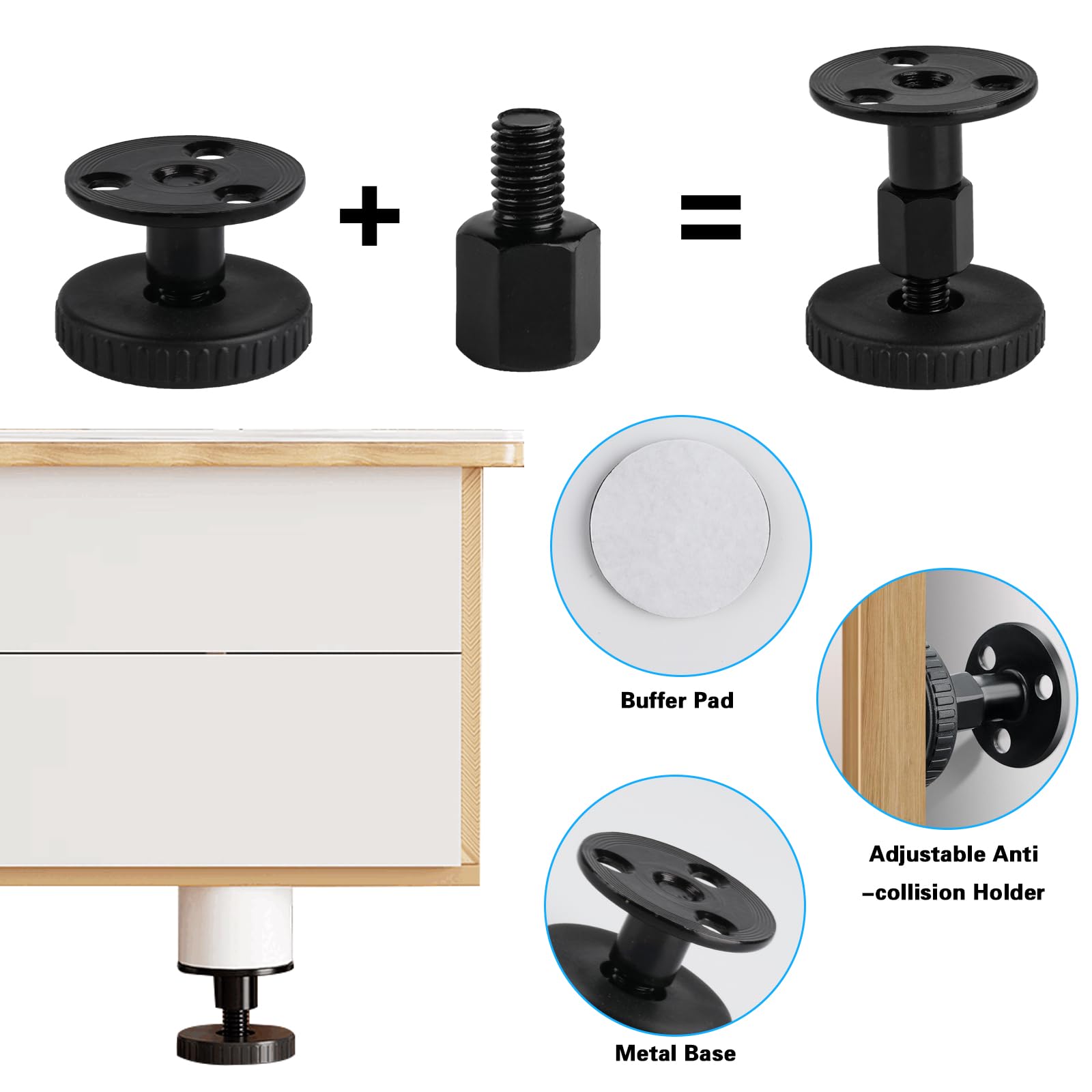 4-Pack Adjustable Furniture Feet (27-64mm) - Sofa/Table/Cabinet Leveling Legs, Drillable