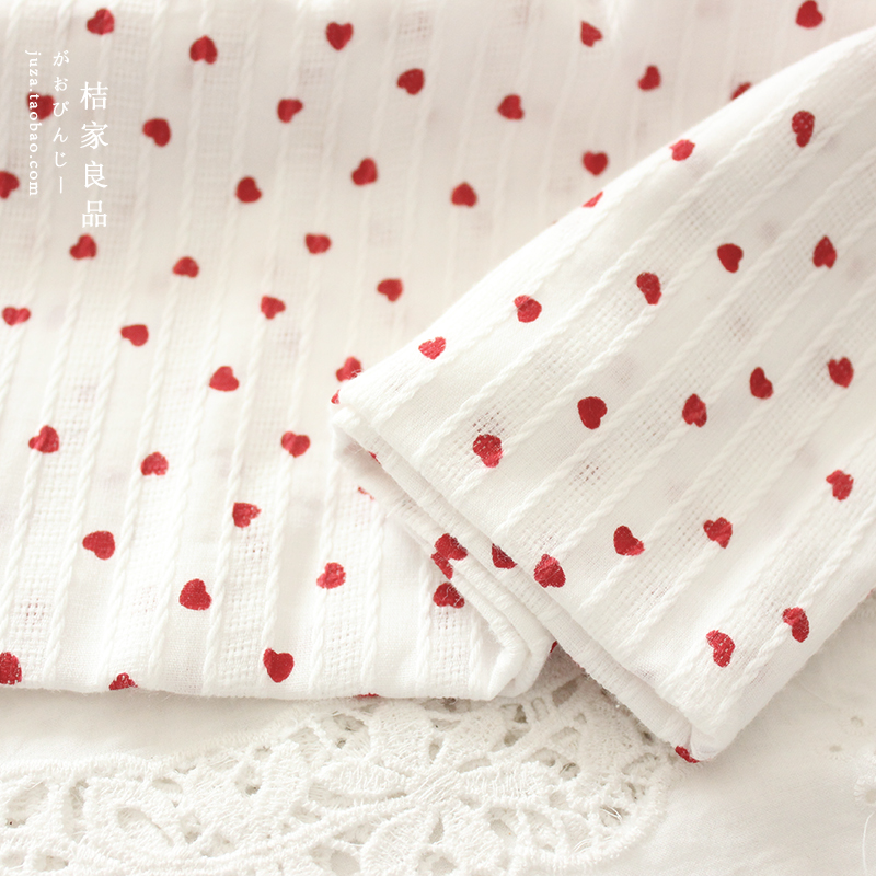 Tela de camisa de corazón pequeño rojo con bordado de flores de algodón puro, tela DIY, 145x50cm