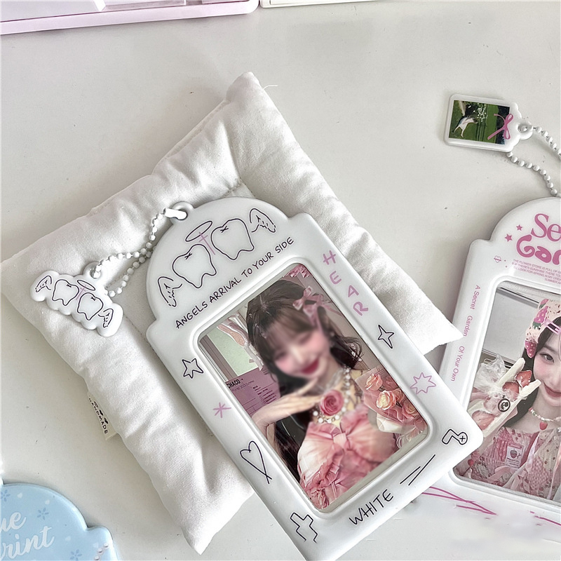 Ins Style Cartoon Puppy Photocard Holder With Keychains Cute 3inch Cards Protect Sleeves For Students