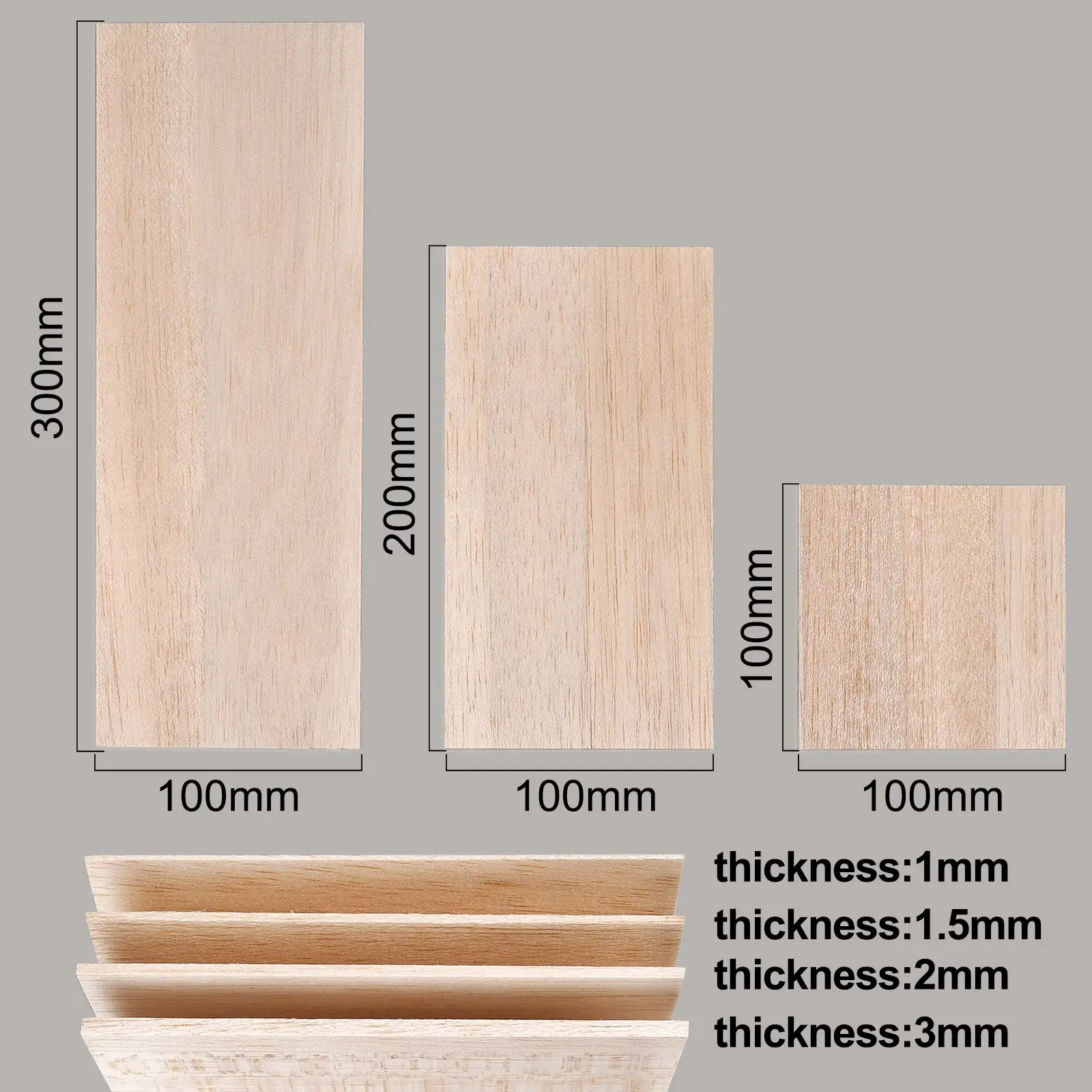 5 ชิ้น Balsa ไม้แผ่นชั้น 100/200/300 มิลลิเมตรยาว 100 มิลลิเมตรกว้าง 1/1.5/2/3 มิลลิเมตรหนาสําหรับหัตถกรรม DIY โครงการไม้ DIY Craft อุปกรณ์เสริม