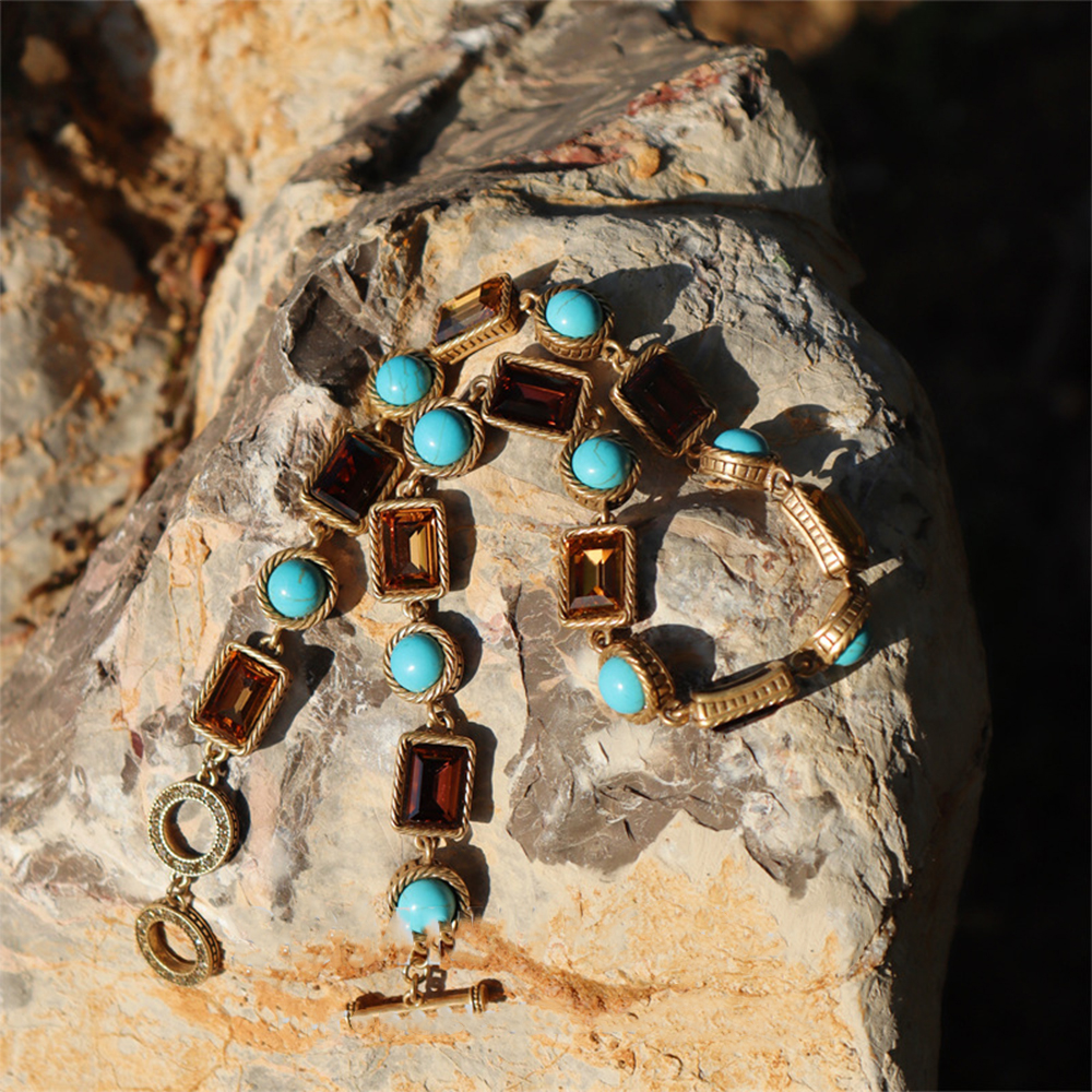 Conjunto de joyería Vintage para mujer y niña, collar con cuentas de circonita, pulsera, moda