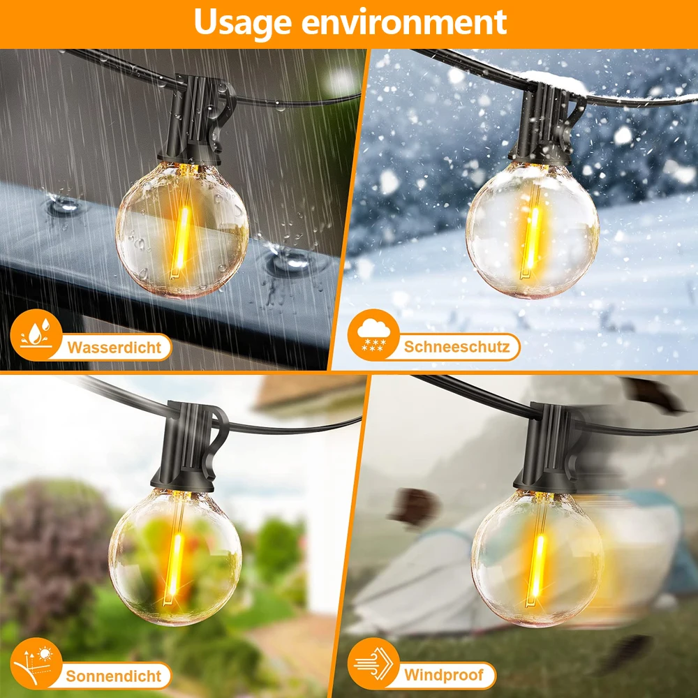 Luci a stringa LED 15 lampadine 10M G40 Luci a stringa a globo Luci da patio infrangibili per lampada da arredamento commerciale per interni/esterni