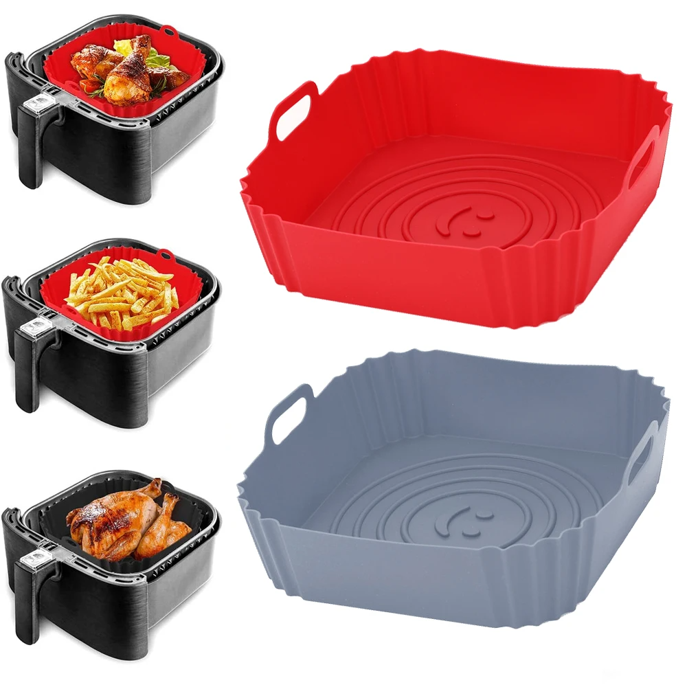 Reutilizable Airfryer Pan Liner Accesorios Silicona Air Fryers Horno Bandeja para hornear Pizza Pollo Airfryer Fácil de limpiar molde de silicona
