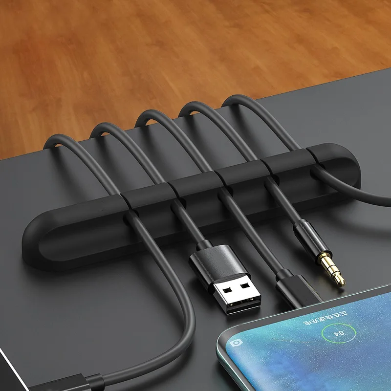Auto-adesivo Cabo Winder, Suporte de Carregamento USB, Fio Envolvido Cabo, Organizador Da Mesa, Material de Escritório, Desktop, 3, 5, 7 Clips