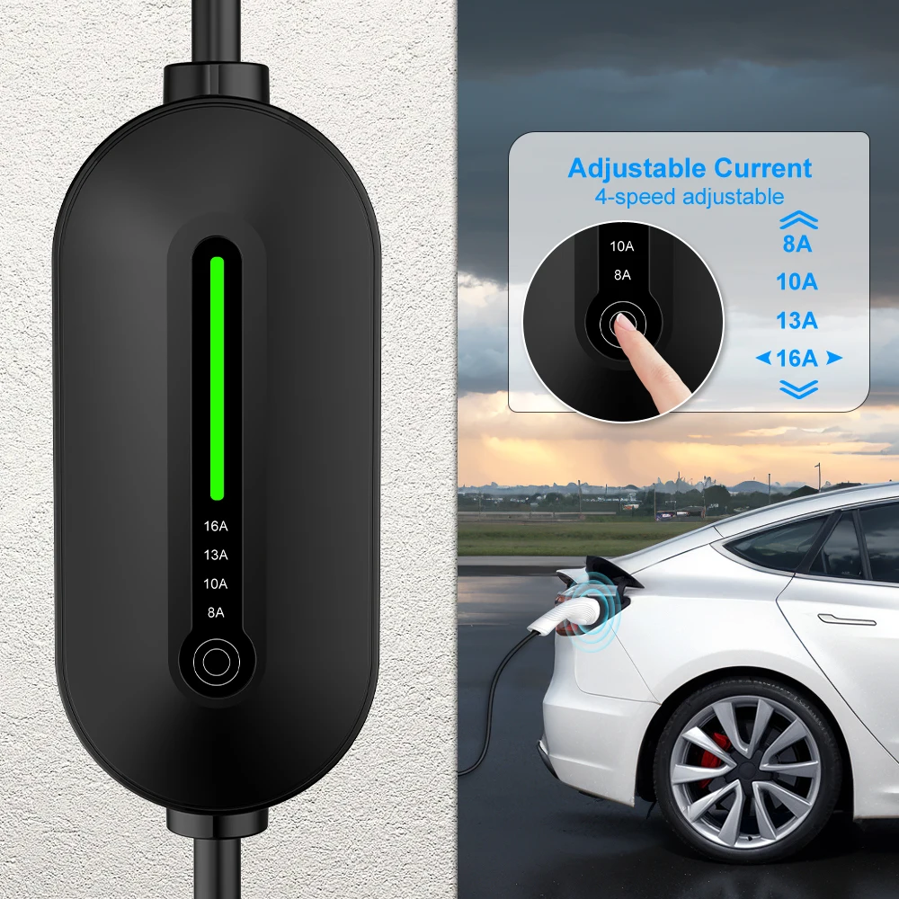 ADPOW Portable EV Charger Type2 IEC62196-2 16A EVSE Charging Cable Type1 SAE J1772 EU Plug Controller Wallbox for Electric Car