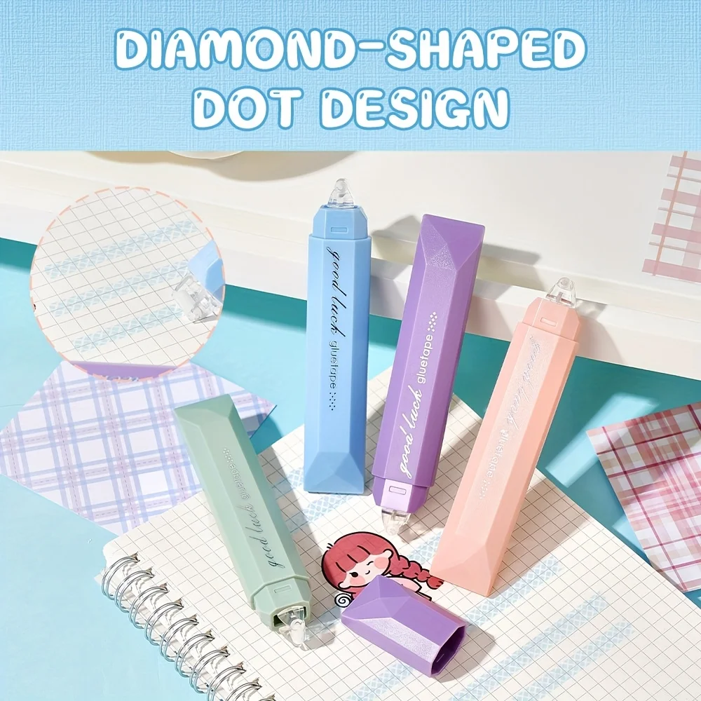 4pcs large-capacity double-sided dispensing pens, seamless adhesive, suitable for scrapbooks and DIY office stationery