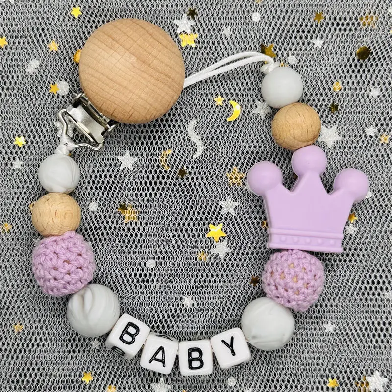 Clips para chupete de bebé con nombre personalizado, cadenas con cuentas de silicona, juguetes mordedores, soporte de nombre personalizado, cadena de chupete con nombre en inglés, regalo