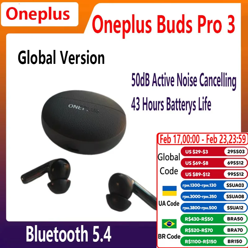 Hot OnePlus Buds Pro 3 E512A, TWS AI Clear Earphone, Google Fast Pair, For OnePlus 12 Nord 4 Global Original New Sealed Earbuds