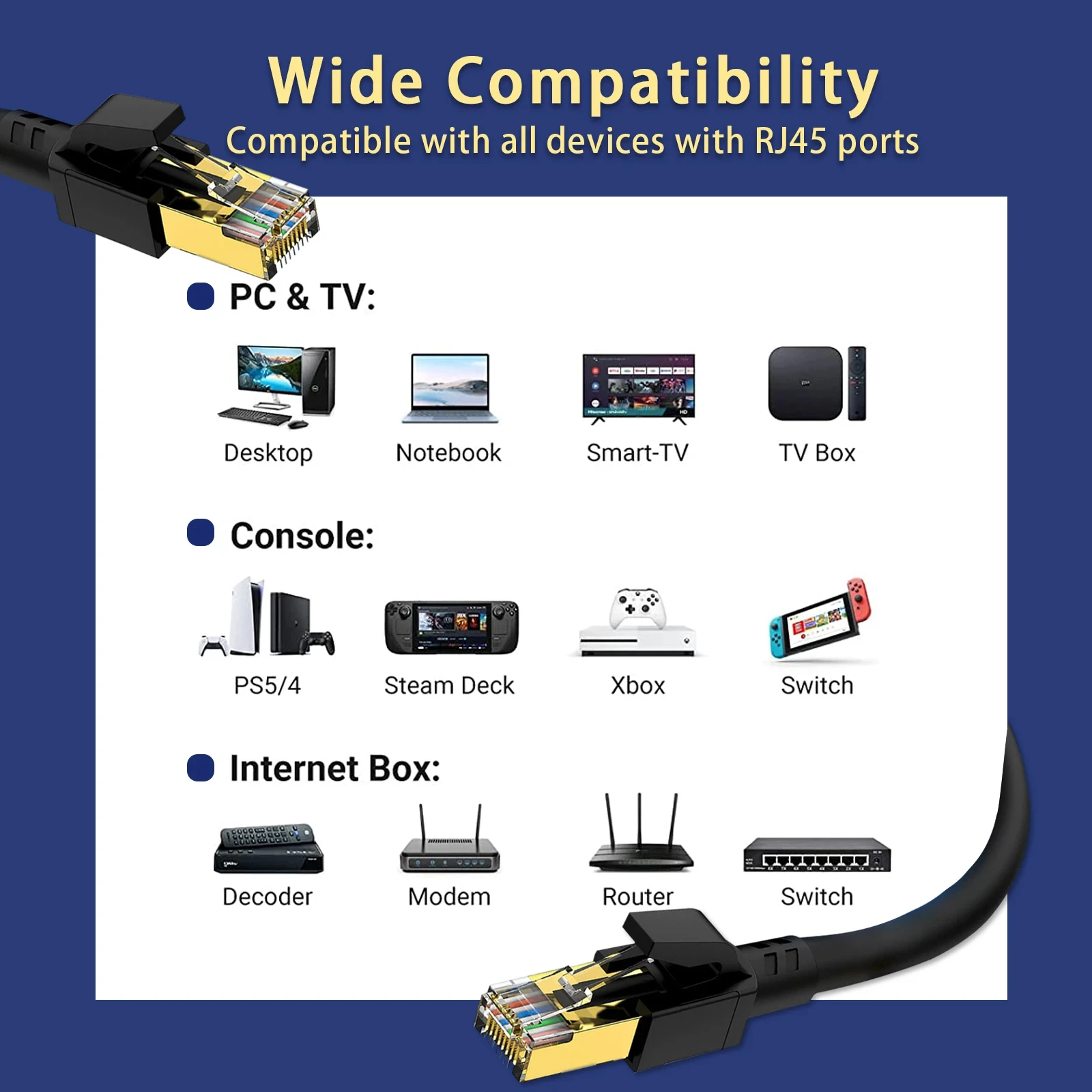 Okrągły kabel Ethernet Cat8 40 Gb/s RJ 45 0,5/1/1,5/2/3/5/10 metrów Cat 8 2000 MHz Szybki Internet Płaski Kabel Sieciowy LAN