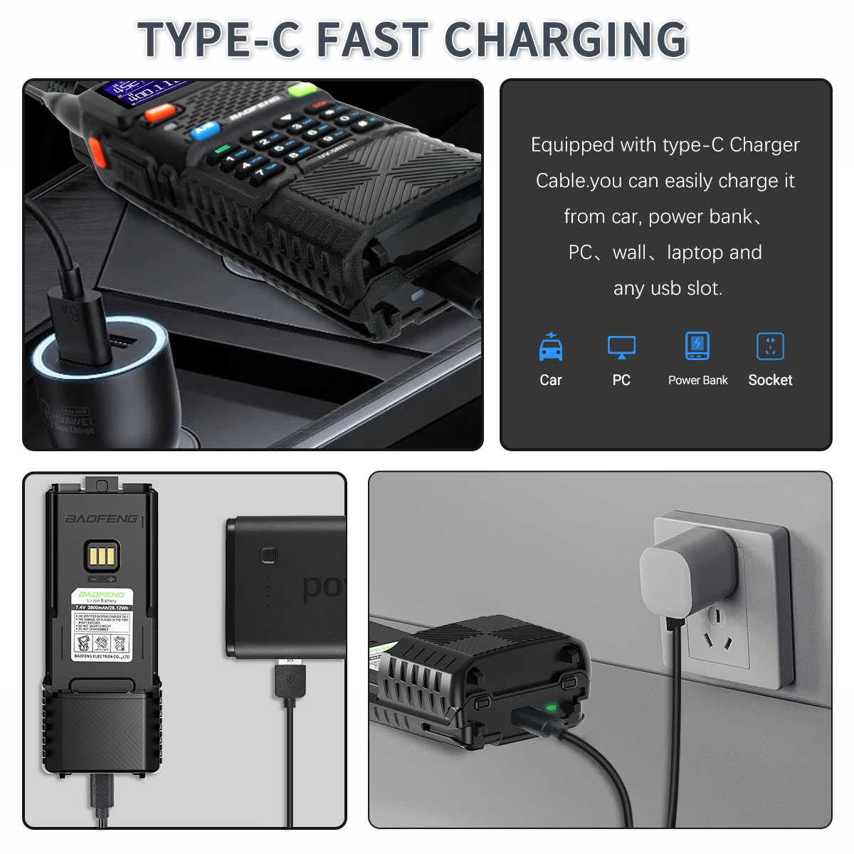 Аккумулятор Baofeng, 3800 мАч, 2500 мАч, Type-C
