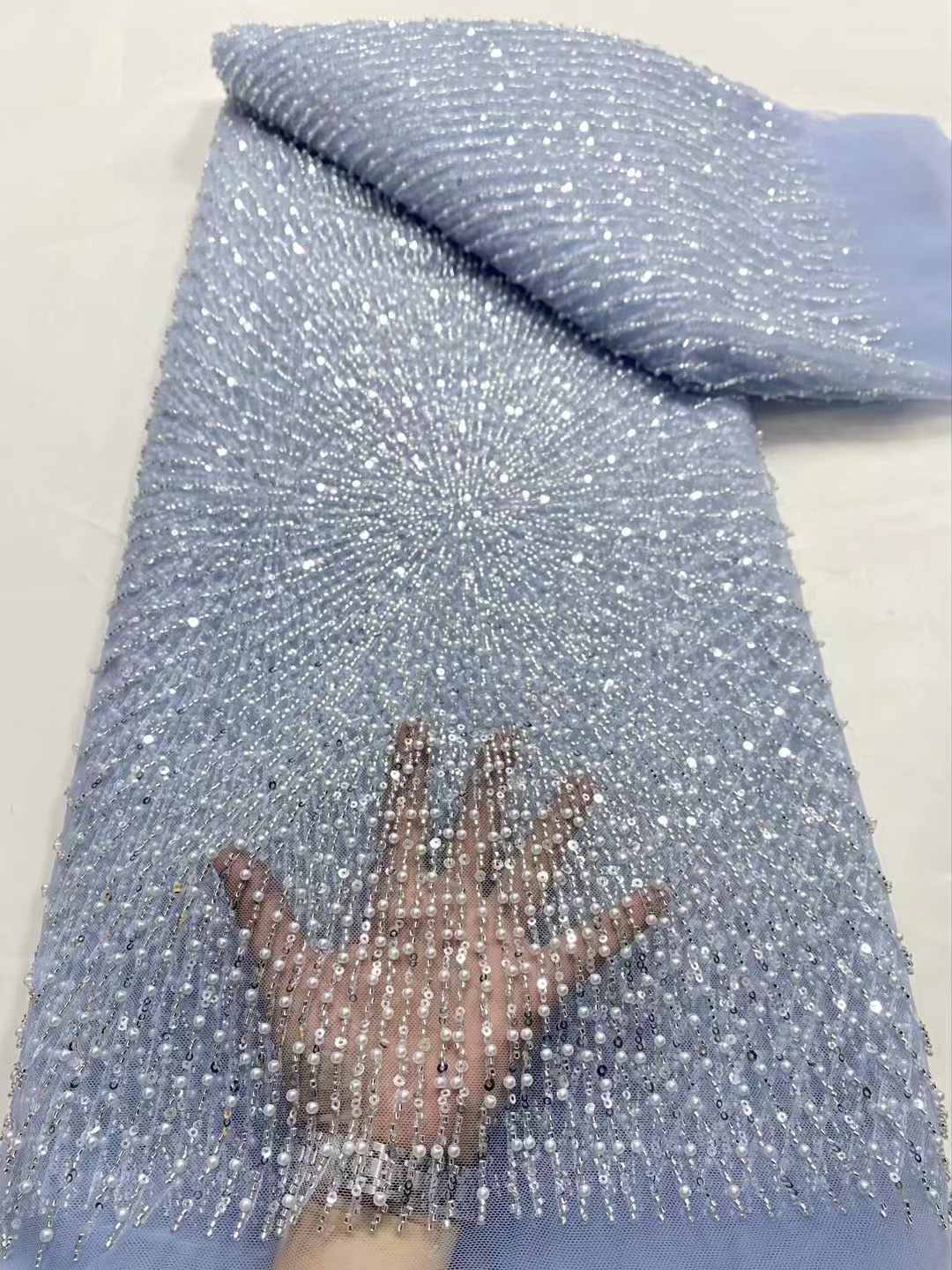 Großhandel Perlen-Spitzenstoff, französisches Netz mit Sequenz, afrikanischer Spitzenstoff 2025, hohe Qualität, Braut-Spitzenstoff, Perlennetz