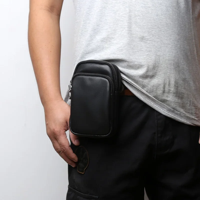 Echtes Leder Herren Hüfttasche mit Ledergürtel Stirnband Schicht Rindsleder Freizeit Multifunktionale große Kapazität modische Tasche
