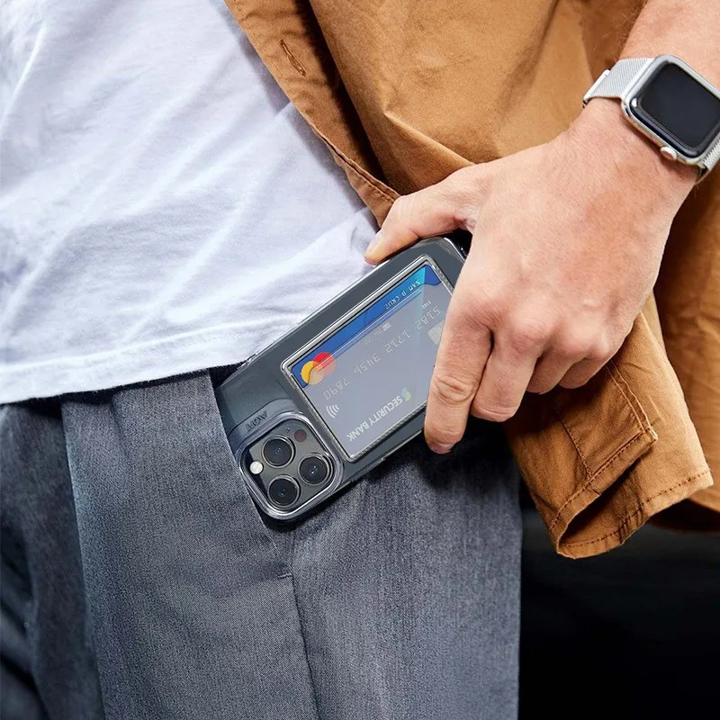 Portafoglio magnetico trasparente Custodia in plastica ad forte adsorbimento Custodia portatile con slot per schede per iPhone 16 15 Pro Max 14 13 12 per uomo