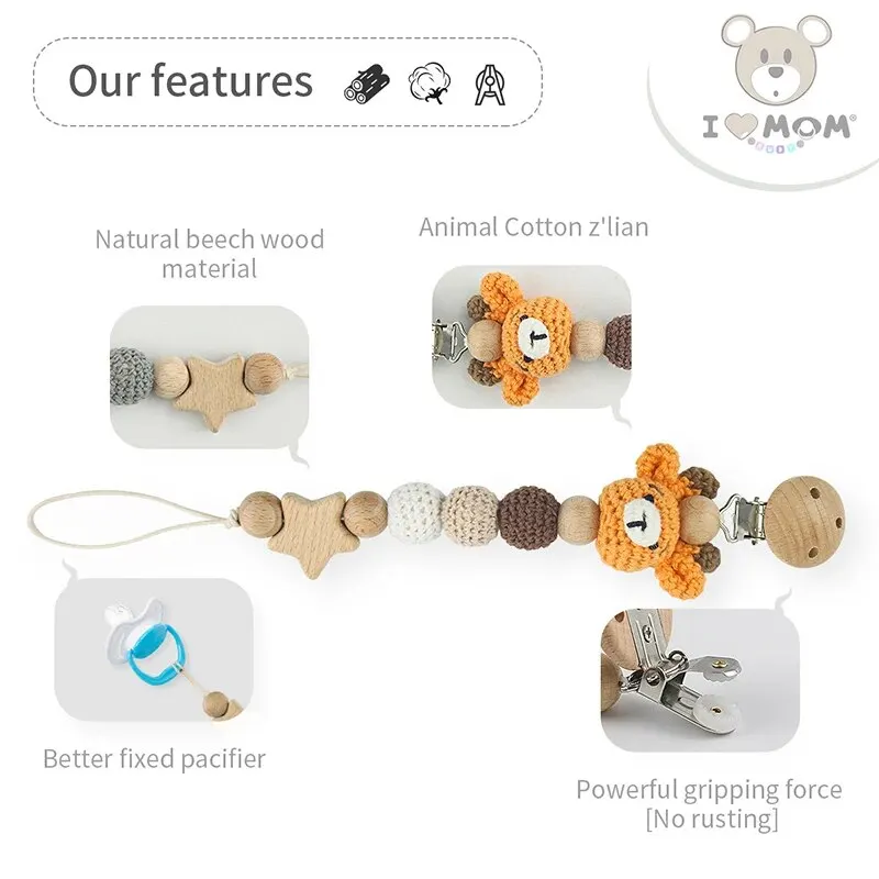 Baby Pacifier คลิปโครเชต์เด็ก Pacifier CHAIN Baby Teething กาว DIY การ์ตูนสัตว์ Pacifier CHAIN PROOF รถเข็นเด็กจี้
