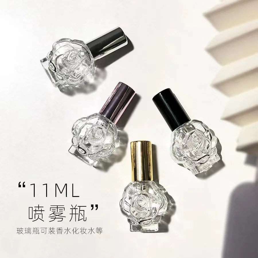 Perfume Bottle 10ML Glass Spray Mini Rose Shape Bottle Empty Cosmetic Alcohol Container Mist Atomizer Travel Simple Sprayer