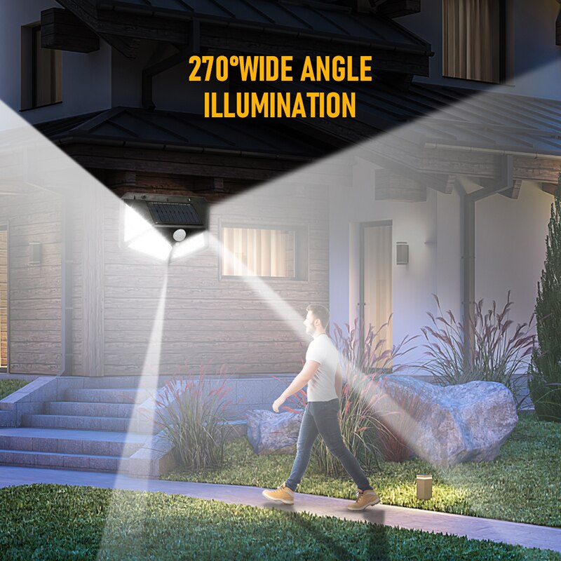 100 LED Solar Wall Lamp 4 Sides Luminous With Motion Sensor Human Induction Courtyard Waterproof Stairs Outdoor Wall Light