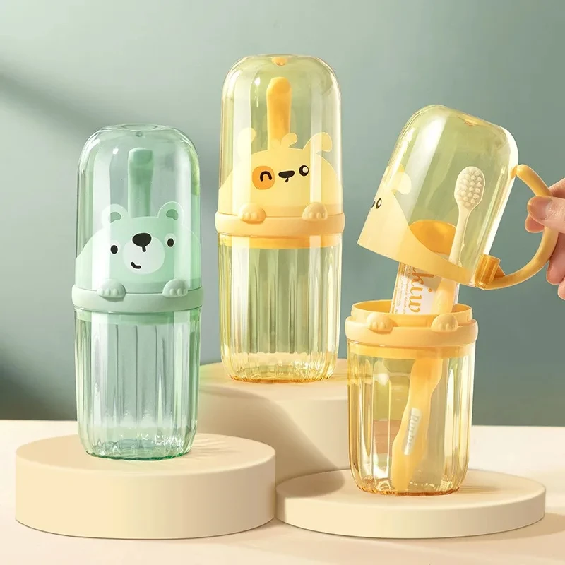 Set per igiene orale per bambini On-the-Go: divertente porta spazzolino da viaggio con tazza pieghevole e scatola per pasta