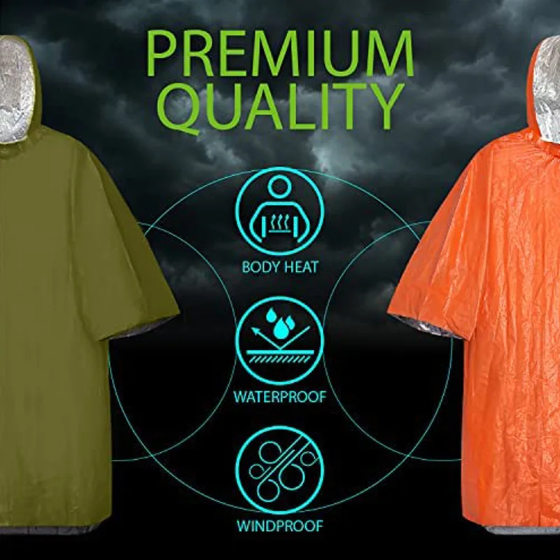 Emergency Water Proof Raincoat Aluminum Film Disposable Poncho Cold Insulation Rainwear Blankets Survival Tool Camping Equipment