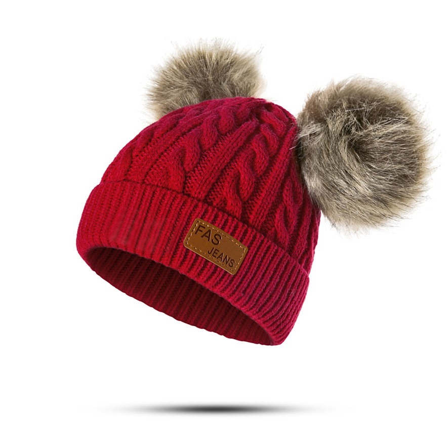 Leuke Dubbele Wol Pompom Babymutsje Kinderen Cap Warme Herfst Winter Hoeden Voor Kinderen Jongens Meisjes Gebreide Warmer Beanie Caps Motorkap