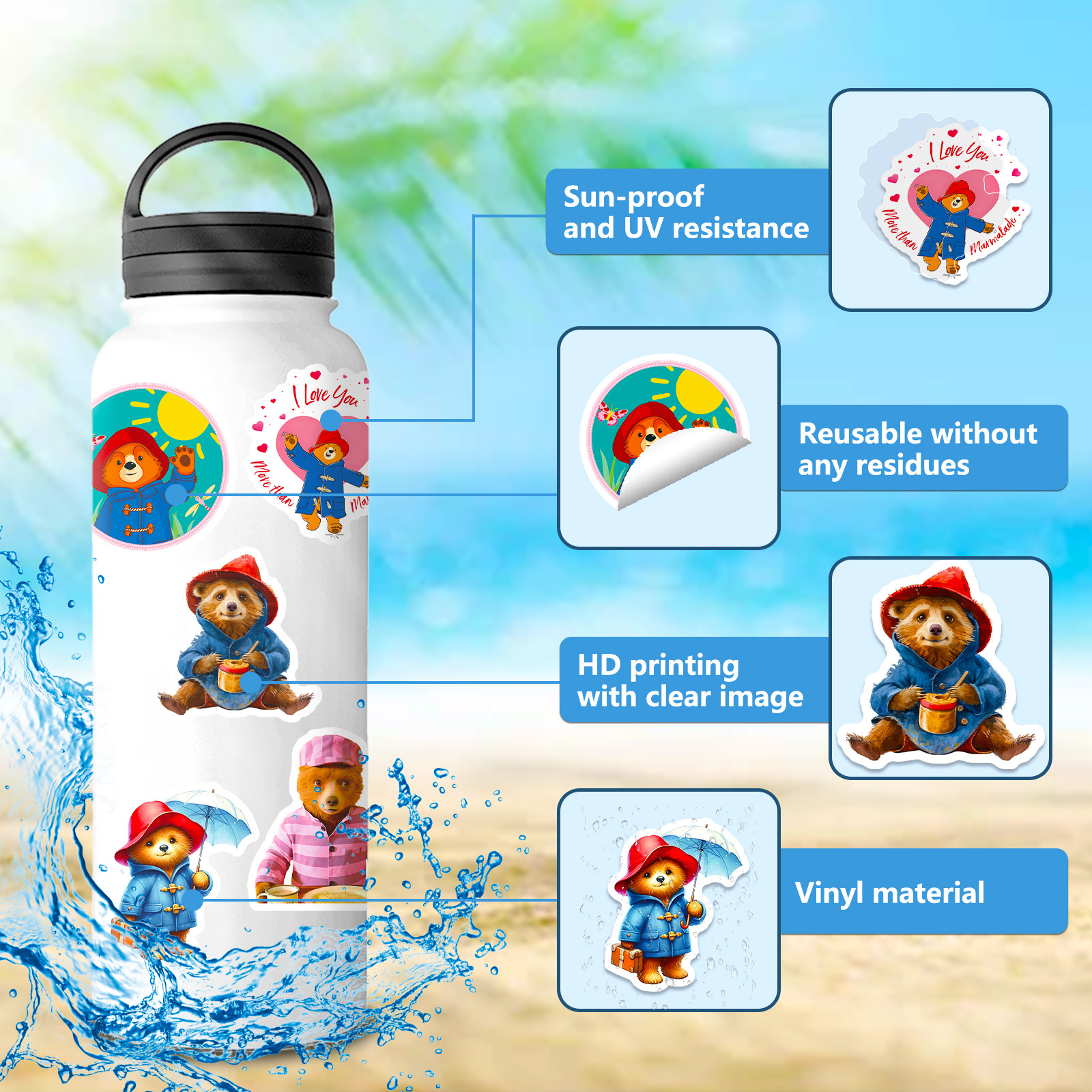 10/30/50PCS Paddington Jam Bear Cartoon Sticker DIY Phone Laptop Luggage Skateboard Graffiti Decals Fun for Kid Gift