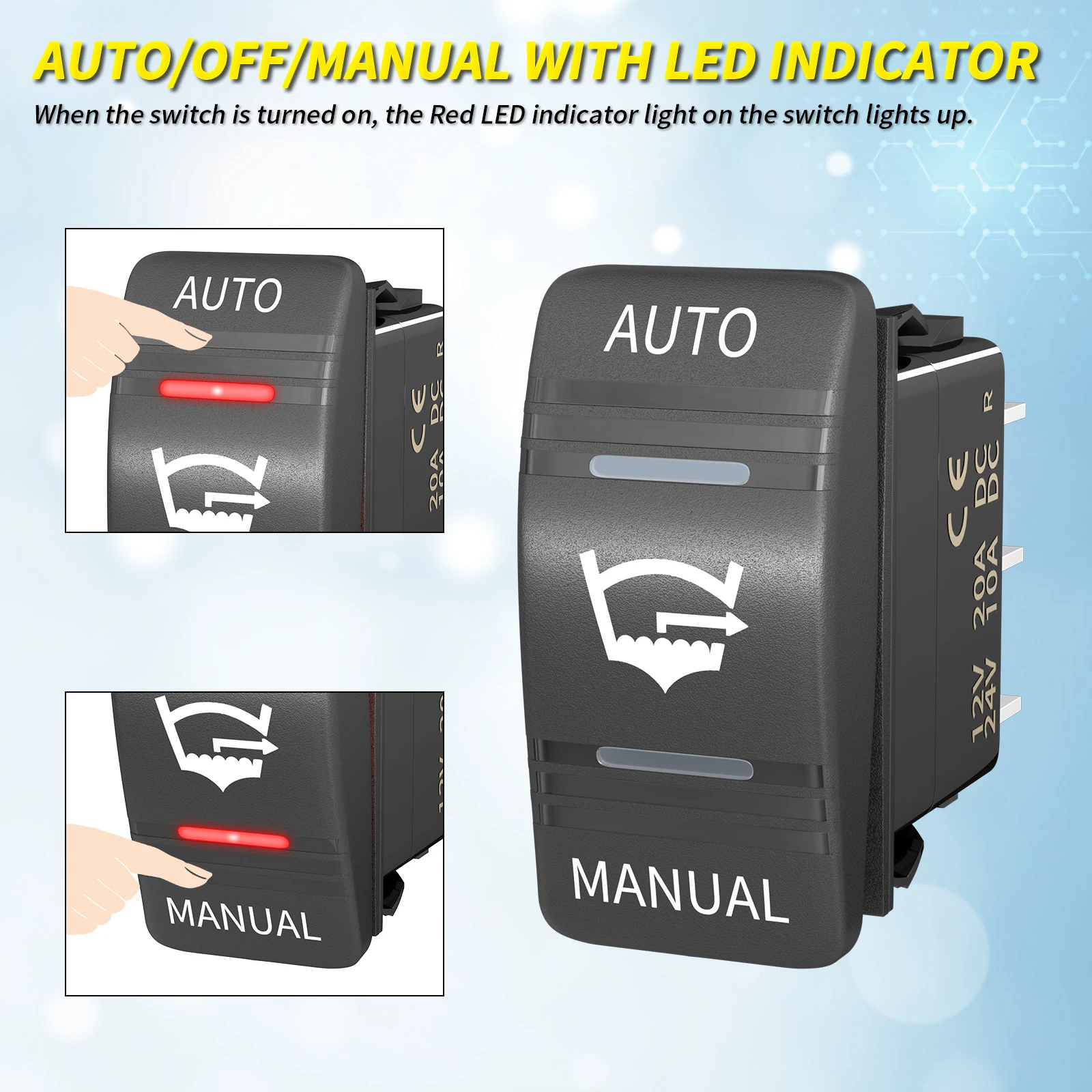 DaierTek-interruptor basculante de bomba de sentina de 3 vías, resistente al agua, 12V, 24V, 4 pines, 20A, SPDT, Panel de interruptor de bomba de sentina automática/apagado Manual con luz LED