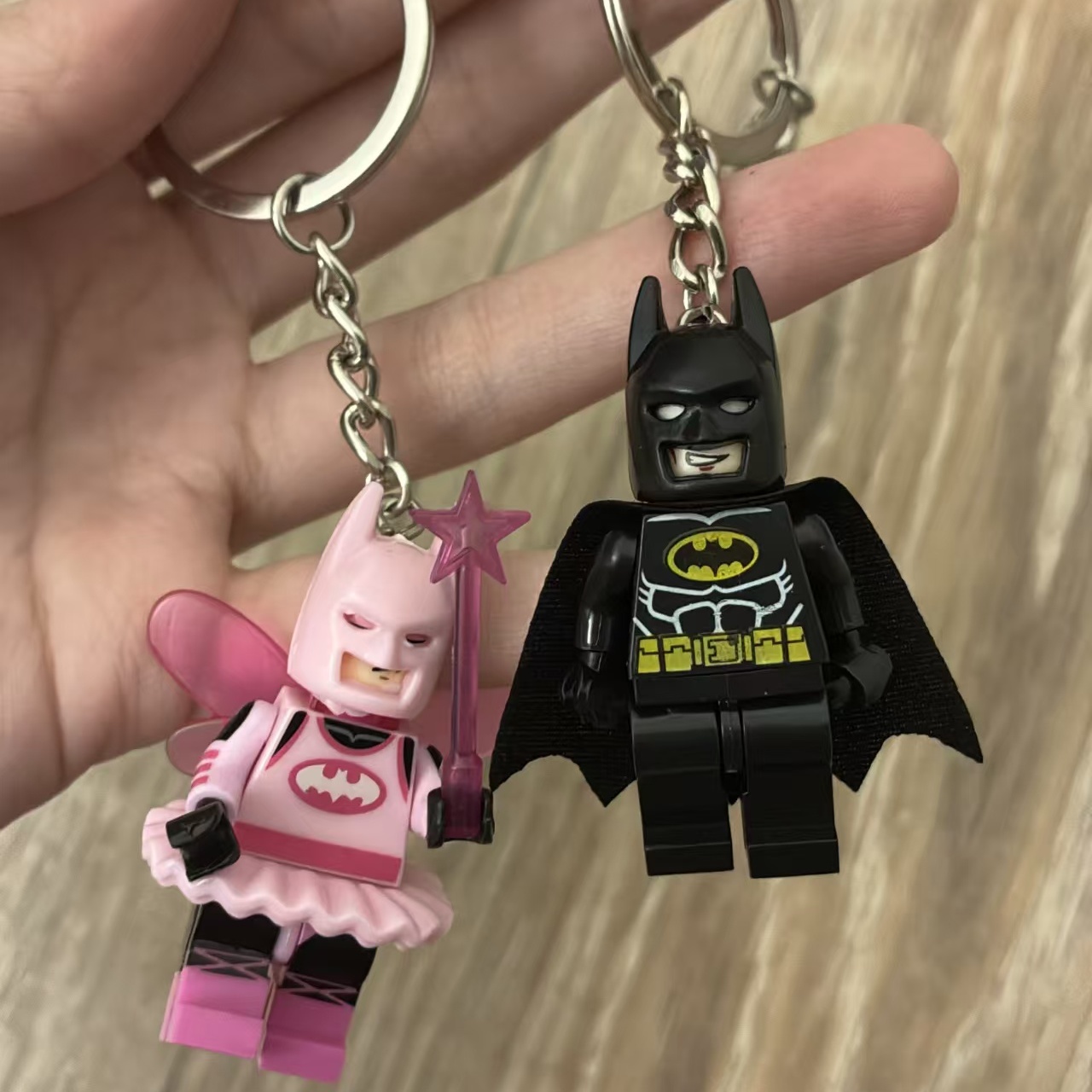 2pcs/set 3D Cartoon Star Pink Black Bat Love Heart Building Block Key Ring Backpack Pendant Couple Keychain Gift
