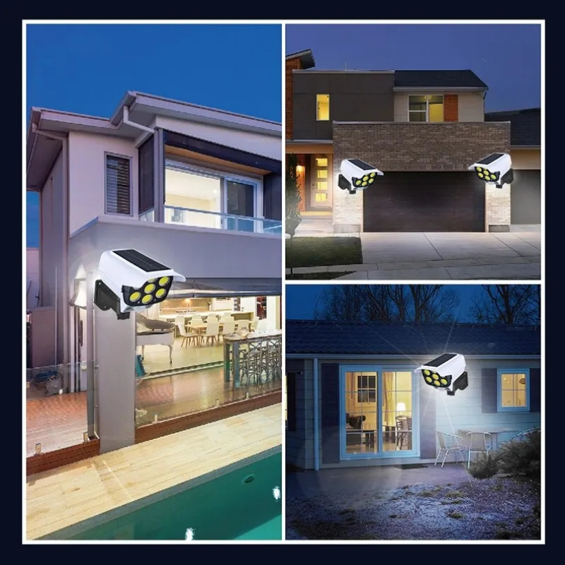 3-Modi Multi-Winkel-Beleuchtung, Fernbedienung, solarbetriebene Simulationsüberwachung, Induktionswandleuchte mit roter Lichtwarnung