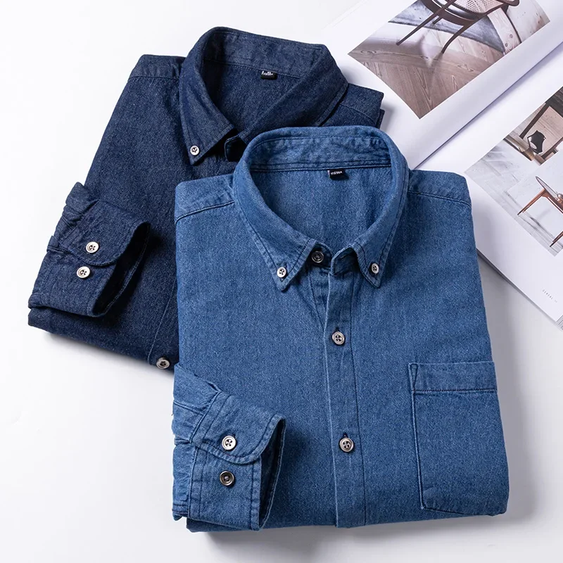 2023 Camisa vaquera con diseño de bolsillo, ropa cómoda bordada clásica de manga larga 100% algodón a la moda