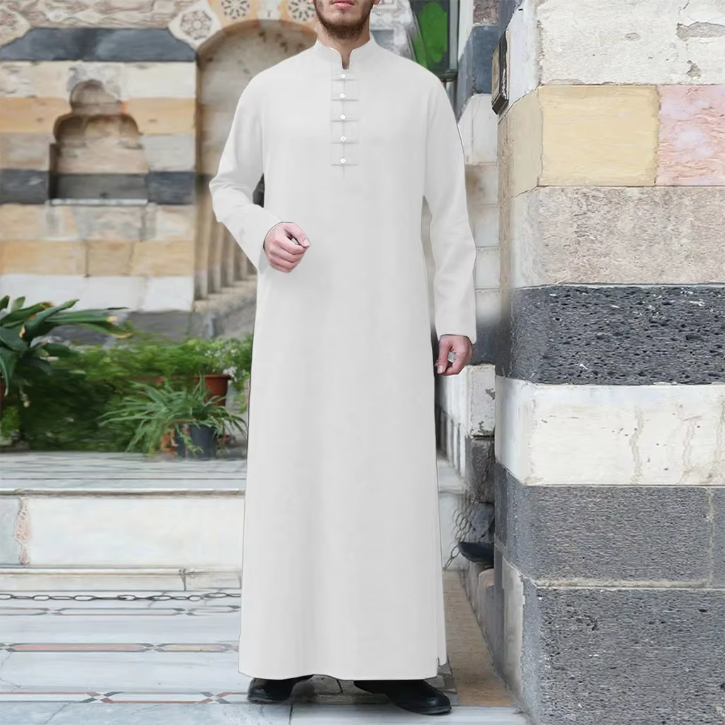 イスラム服男性イスラム教徒ドレス jubba トーブサウジアラビアカフタン中東アバヤ男ボタンカジュアルイスラム教徒男性服