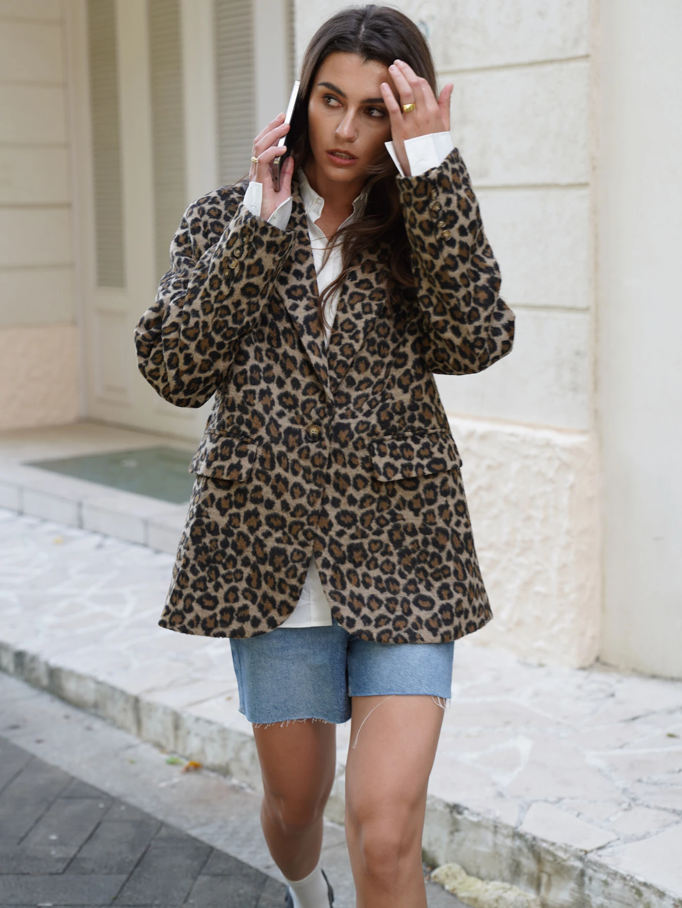 2025 ฤดูใบไม้ร่วง/ฤดูใบไม้ร่วงฤดูหนาวใหม่ผู้หญิงแฟชั่น Basic Leopard Jacket Basic Blazer