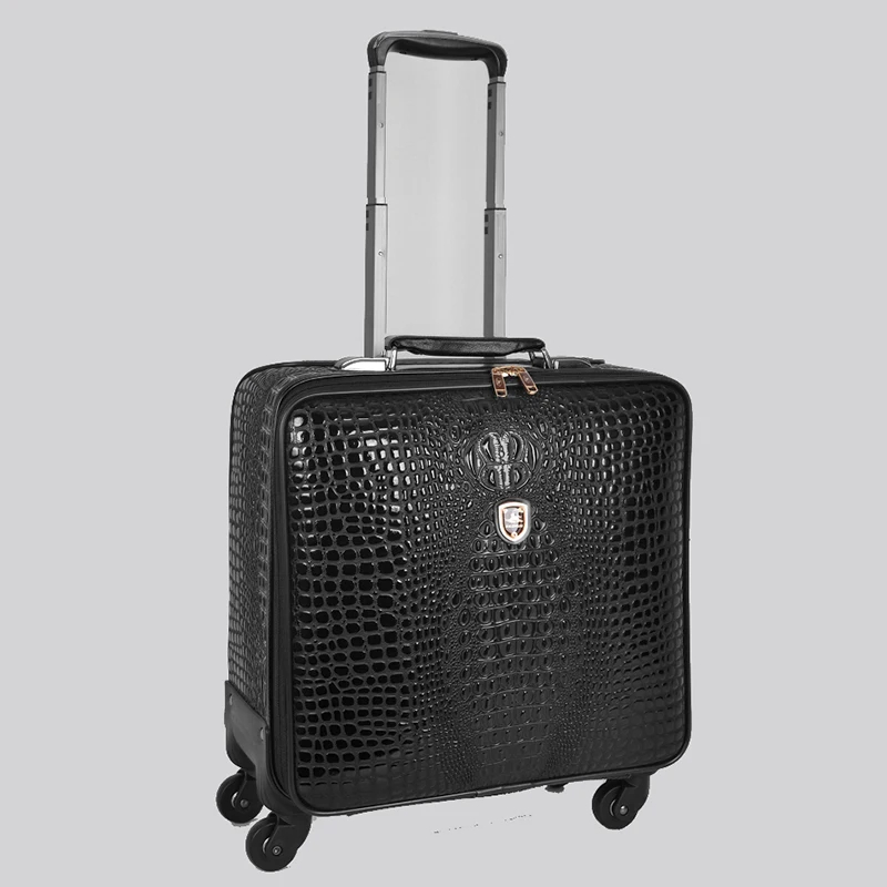 Krokodil muster Leder Roll gepäck 16/Zoll Boarding Trolley Koffer Echt leder Herren-und Damen reisegepäck