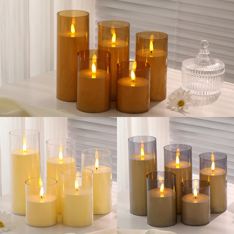 Klare flammenlose Kerzen aus Acryl, batteriebetrieben, mit Fernbedienung, Timer, flackernde Flamme, künstliche Kerzen für Hochzeit, Halloween, Heimdekoration