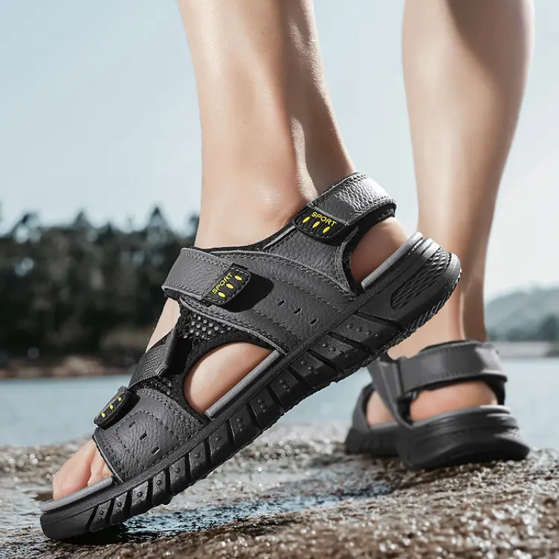 Sandal pria kasual ukuran Plus, sandal kasual anti selip, sepatu pantai nyaman anti ringan, sol tebal, kepala bulat, sandal selop