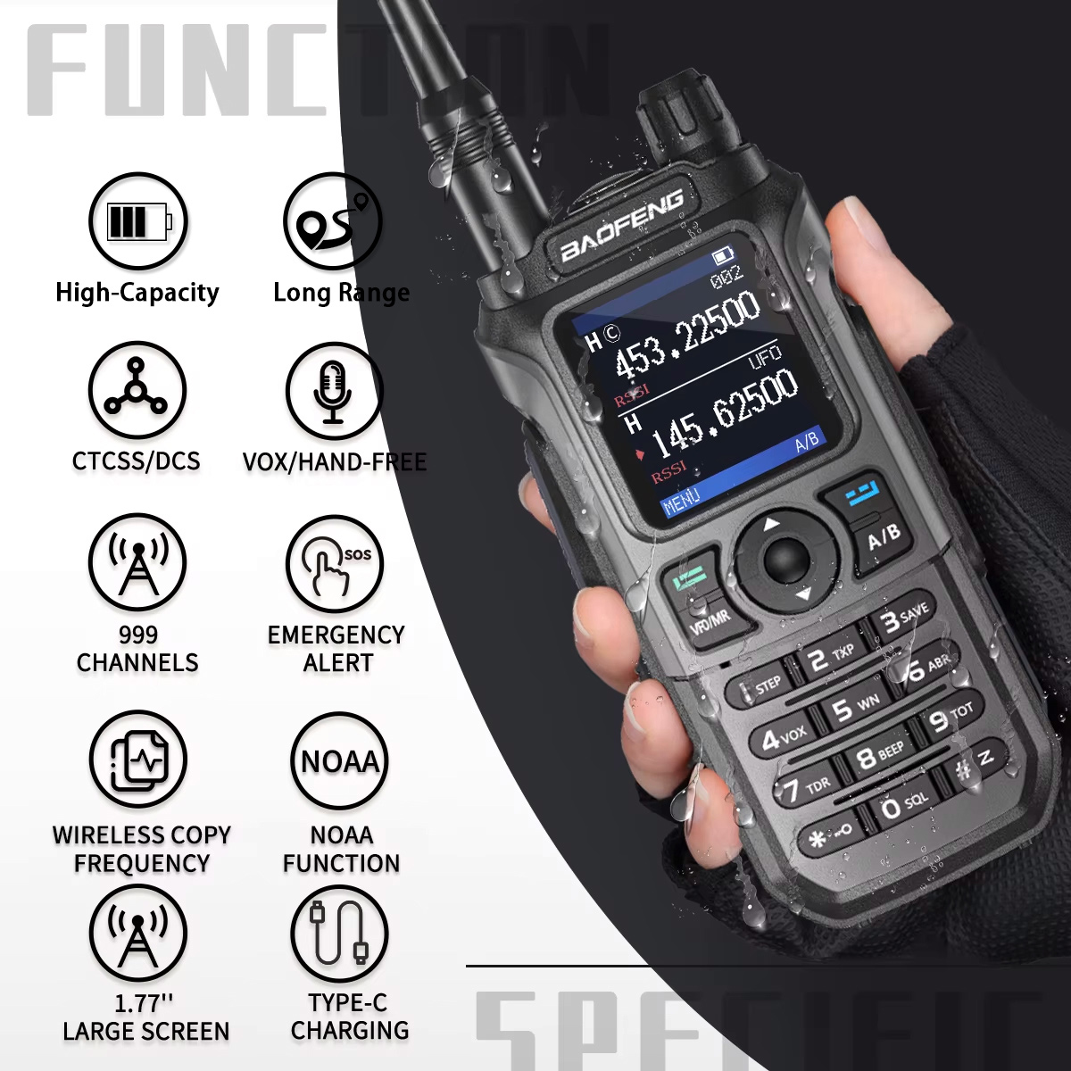 Baofeng UV-21 Pro Wireless Copy Frequency VHF UHF Powerful Waterproof V2 Long Range UV-32 Long Range Type-C Two Way Ham Radio
