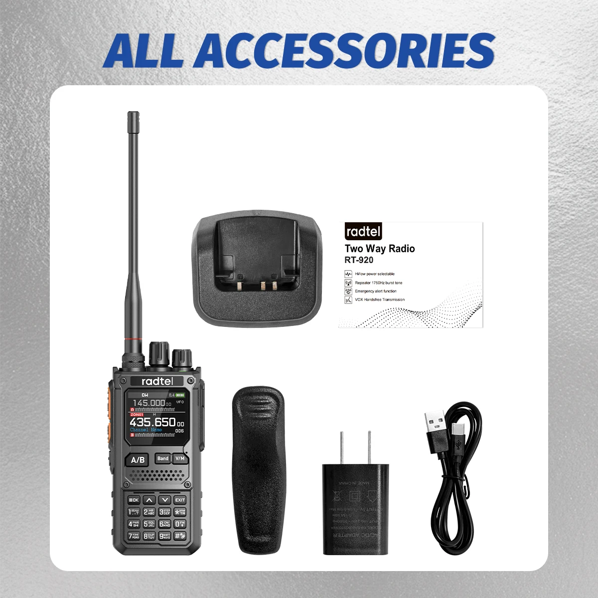 Radtel RT-920 Multiband-Amateurfunk, programmierbar, CB mit Bluetooth-App, UHF, VHF, HF, SSB, AM, USB, LSB, CW, 960 Kanäle, 2200 mAh Akku