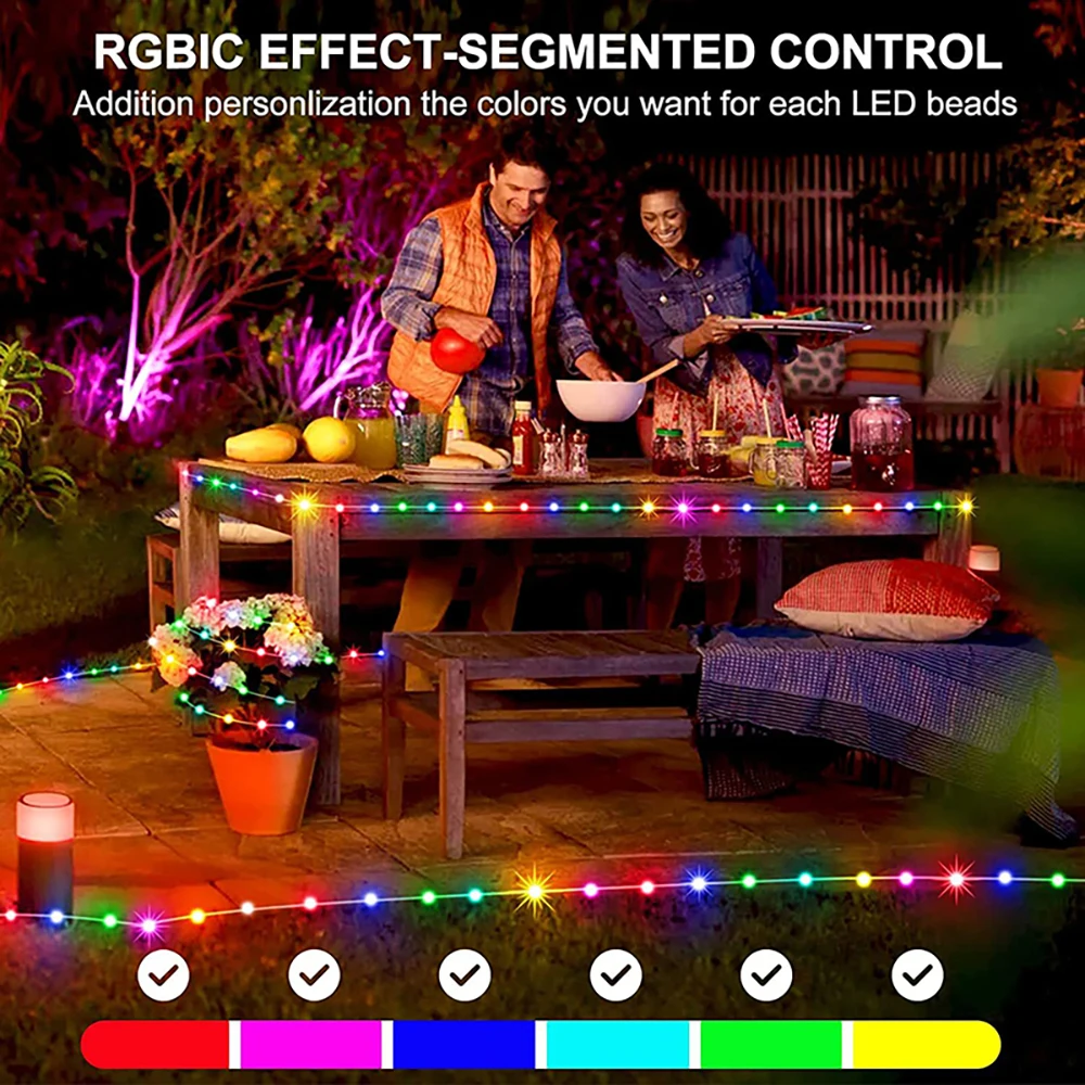 Tira de luces LED decorativa navideña para exteriores con RGB IC IDeal Bluetooth APP Control WS2812B LED cadena de luces de cuento de hadas