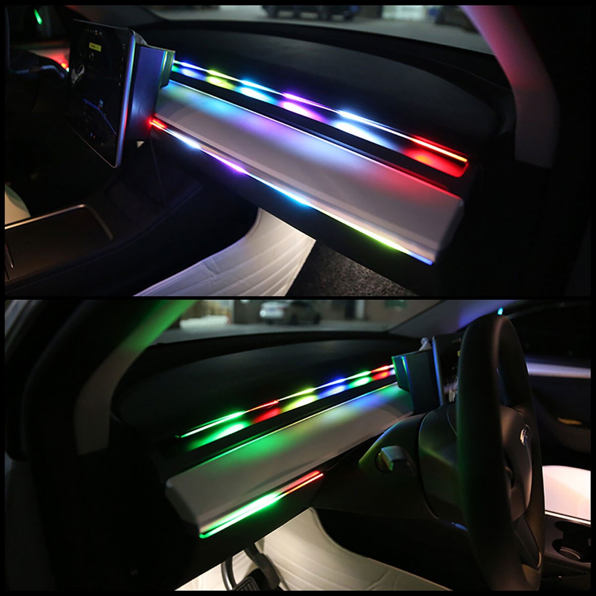 รถ LED Ambient Light USB 64 สีแถบอะคริลิค 110 ซม.สี RGB ภายในรถซ่อน App รีโมทคอนโทรลบรรยากาศโคมไฟ