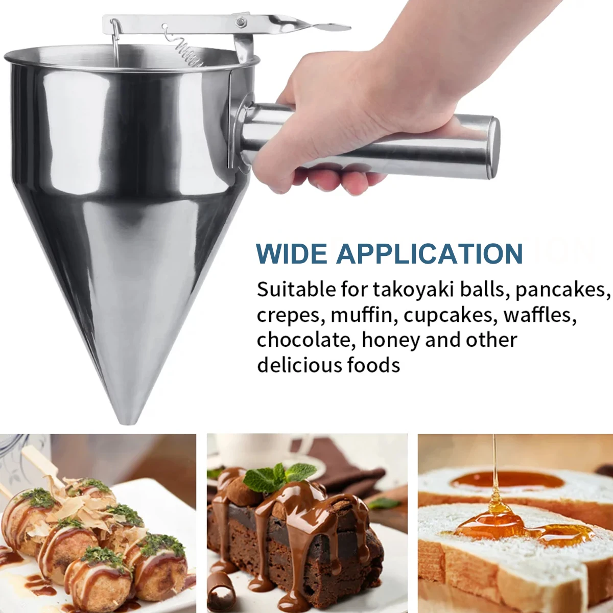 Dispenser adonan Pancake, alat dapur Multi kaliber baja tahan karat dengan dudukan untuk membuat kue mangkuk