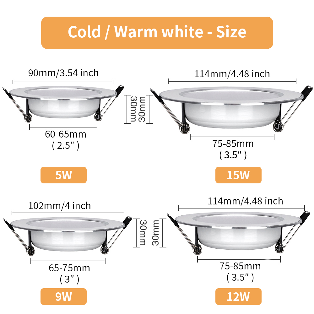 10 unids/lote LED Downlight 5W 9W 12W 15W lámpara empotrable de techo Panel LED redondo luces abajo foco para iluminación de sala de estar