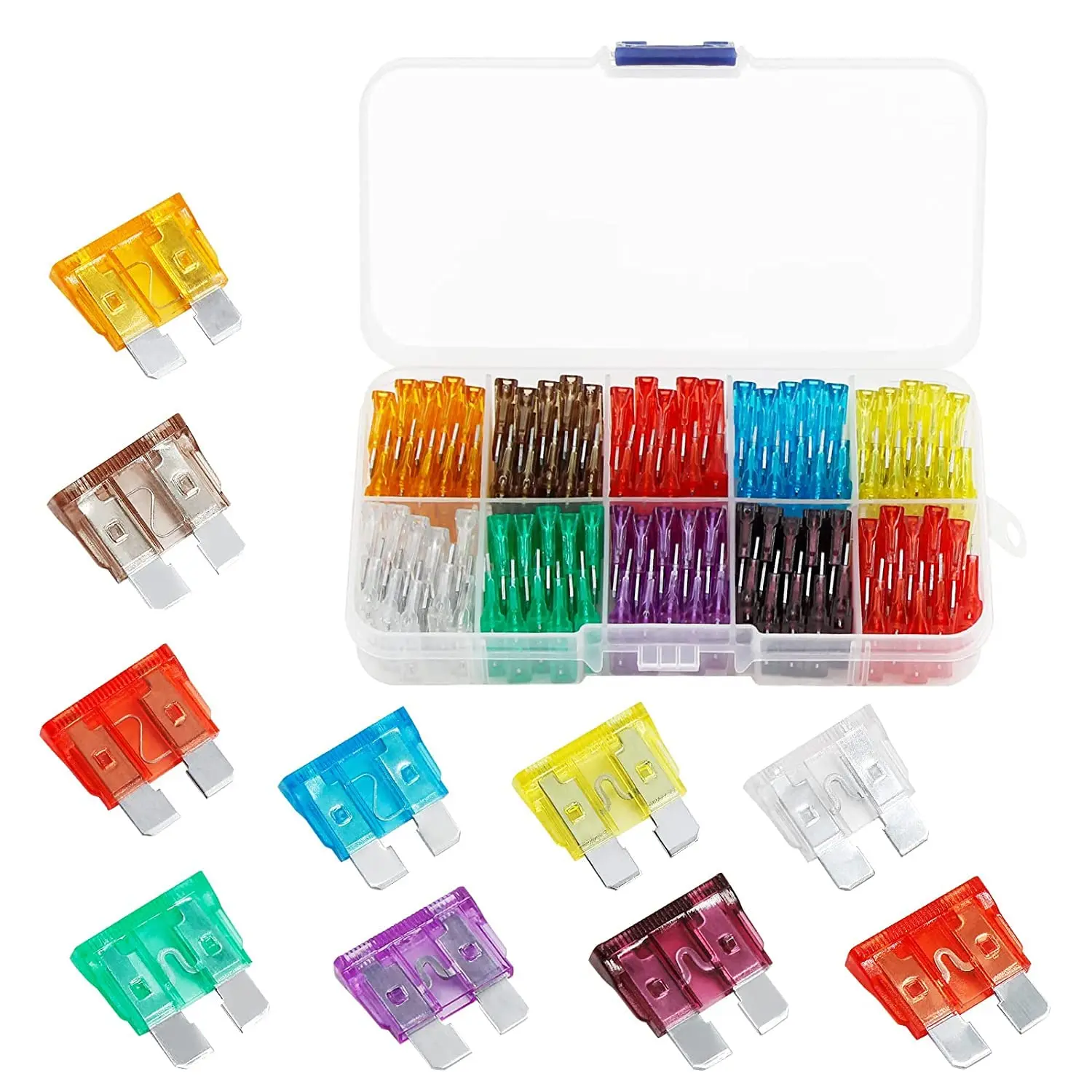 Kit surtido de fusibles de coche estándar de 100 piezas, fusibles de repuesto de fusibles automotrices tipo cuchilla para coche/RV/camión/motocicleta/barco