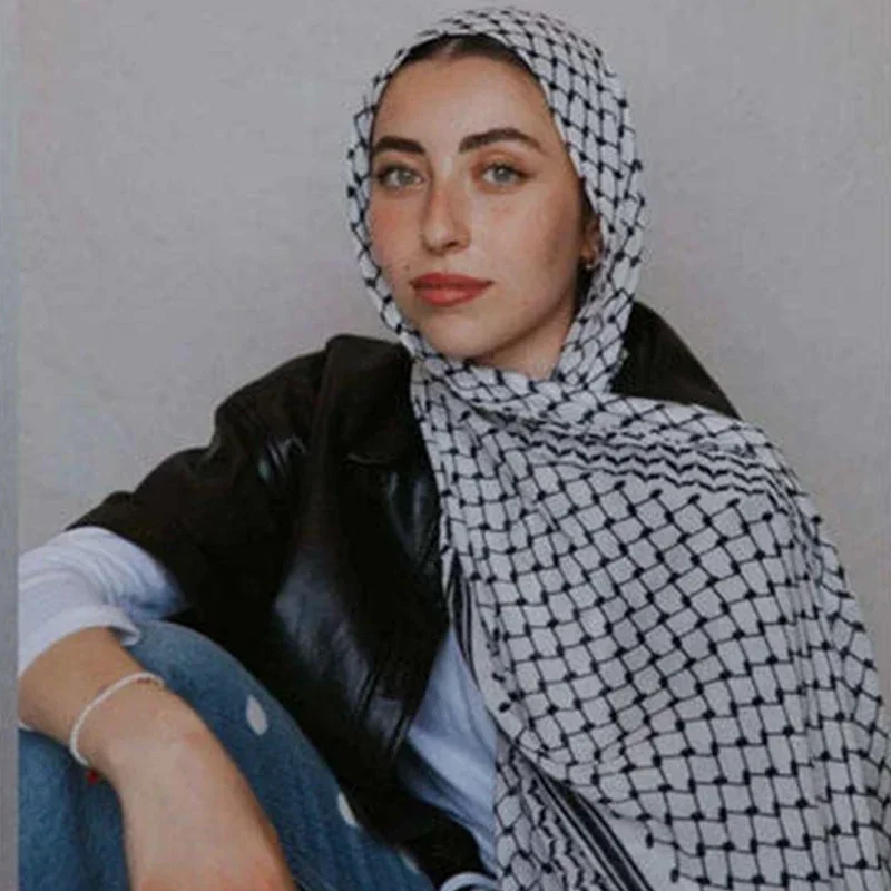 Bufanda larga de gasa con estampado de Keffiyeh para mujer, Hijab musulmán de 185x70cm, para compras en línea