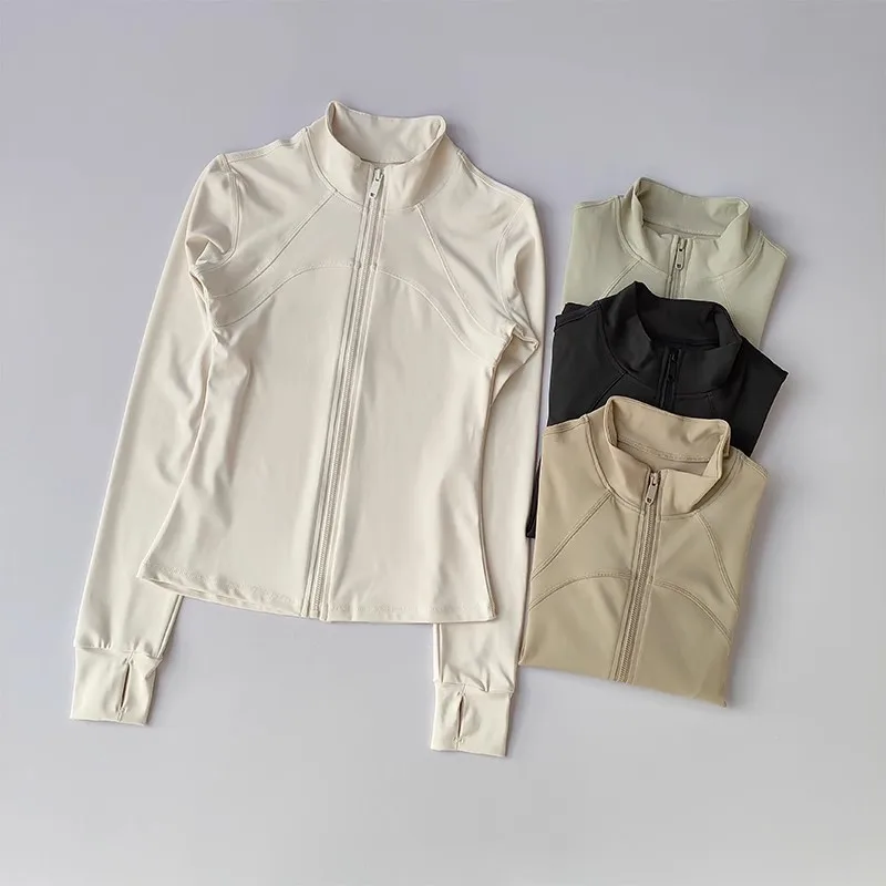 Chaqueta deportiva con cremallera para mujer, trajes de Yoga, entrenamiento ajustado para trotar, cárdigan de manga larga de secado rápido, Top
