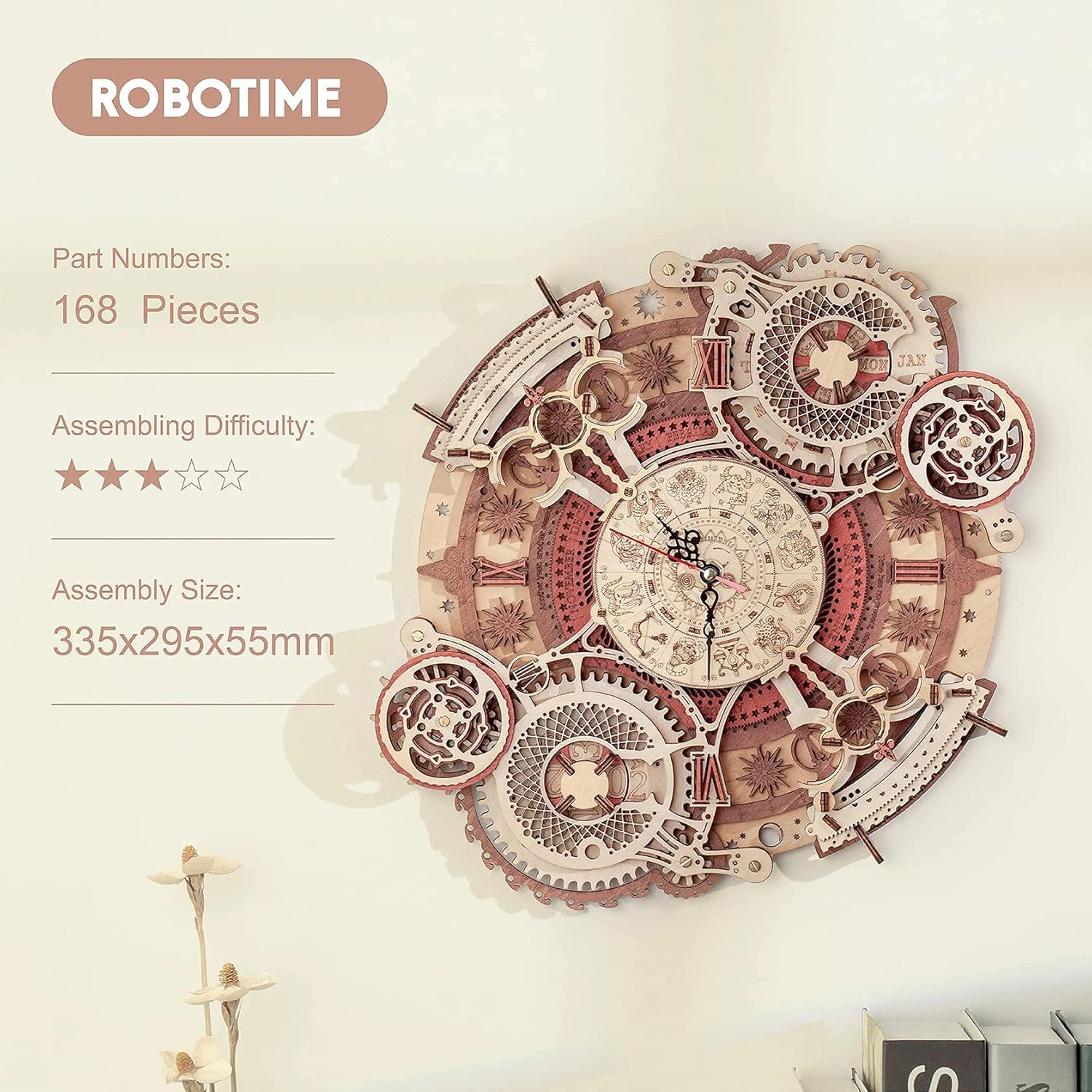 Robotime ROKR LC601 Sternzeichen-Wanduhr, 3D-Holzpuzzle, Modellbau, Geschenke für Sie, für Weihnachten