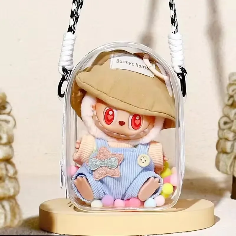 Dla Labubu 15-17cm V2 Siedząca Impreza PVC Przezroczysta Torba Ekspozycyjna Ochronna Obudowa Strój Lalki Akcesoria do Przechowywania