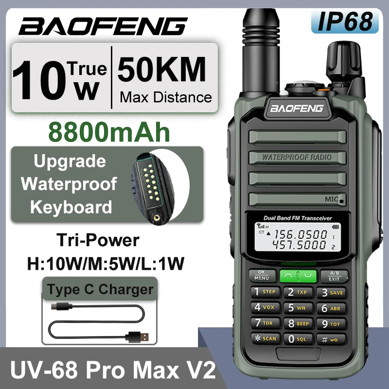 Baofeng UV-68 Pro Max V2 10W IP68 Walkie Talkie impermeable de alta potencia CB Ham UV-S22 Pro V2 UV-98 Pro Radios portátiles