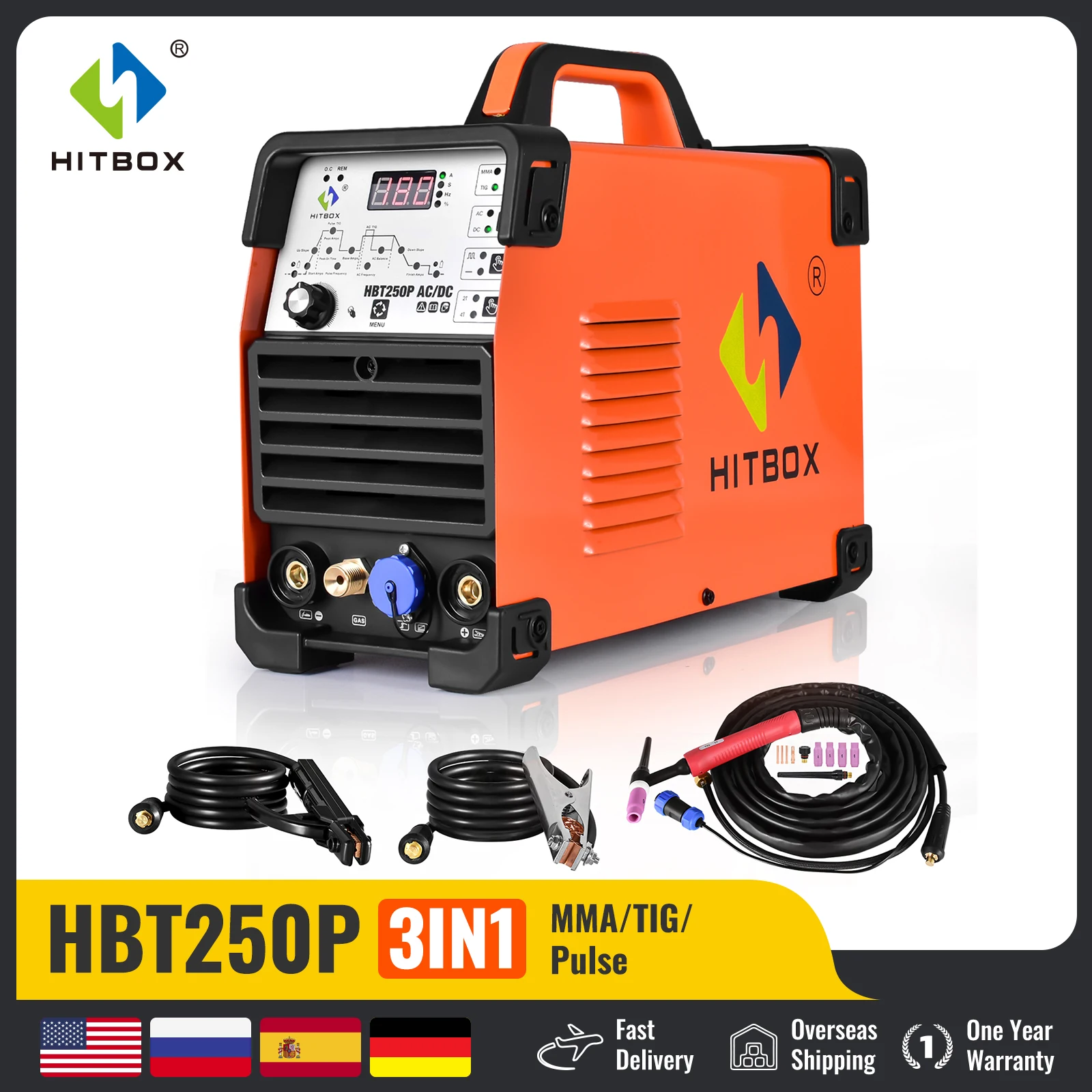 HITBOX-máquina de soldadura Tig de aluminio AC/DC, soldador de varilla de arco HBT250P HF TIG/MMA con soldadura de argón por pulso, inversor IGBT 2T/4T