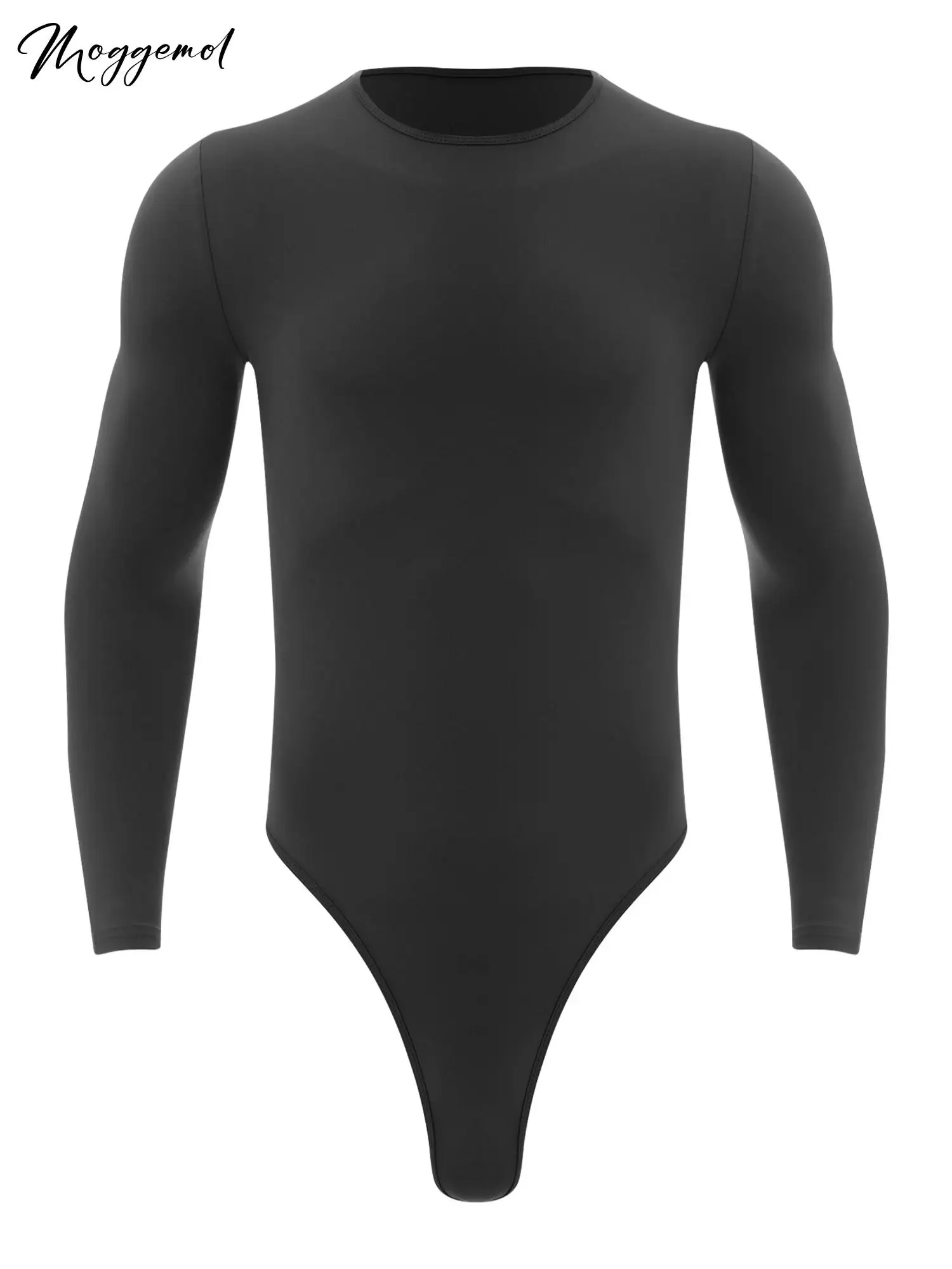 Masculino uma peça tangas collant pijamas macacão em torno do pescoço manga longa botões de imprensa bodysuit casual wear alta corte nightwear