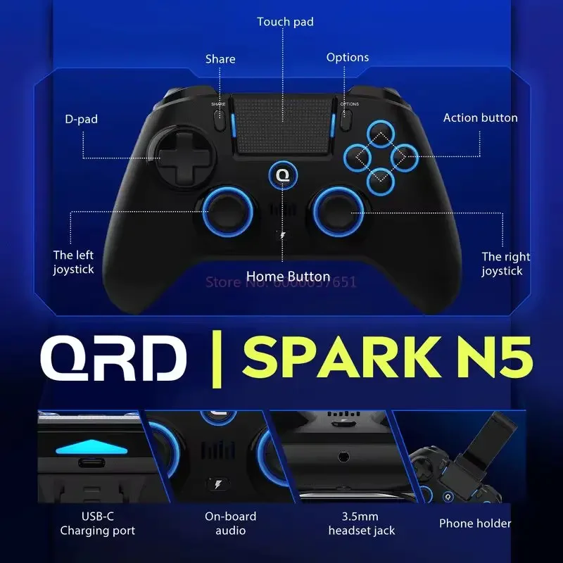 Nuevo controlador de juego inalámbrico Qrd Spark N5 para ps5 Ps4 Ps3 Ios Android PC efecto Hall efecto de vibración Gamepad PlayStation 4 juego