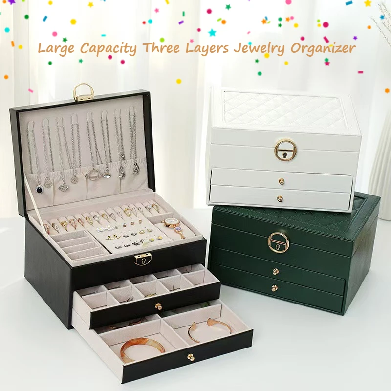 Große Kapazität, multifunktionaler Ring, Armband, Halskette, Schmuck-Organizer, antioxidativ, dreilagig, Schmucketui